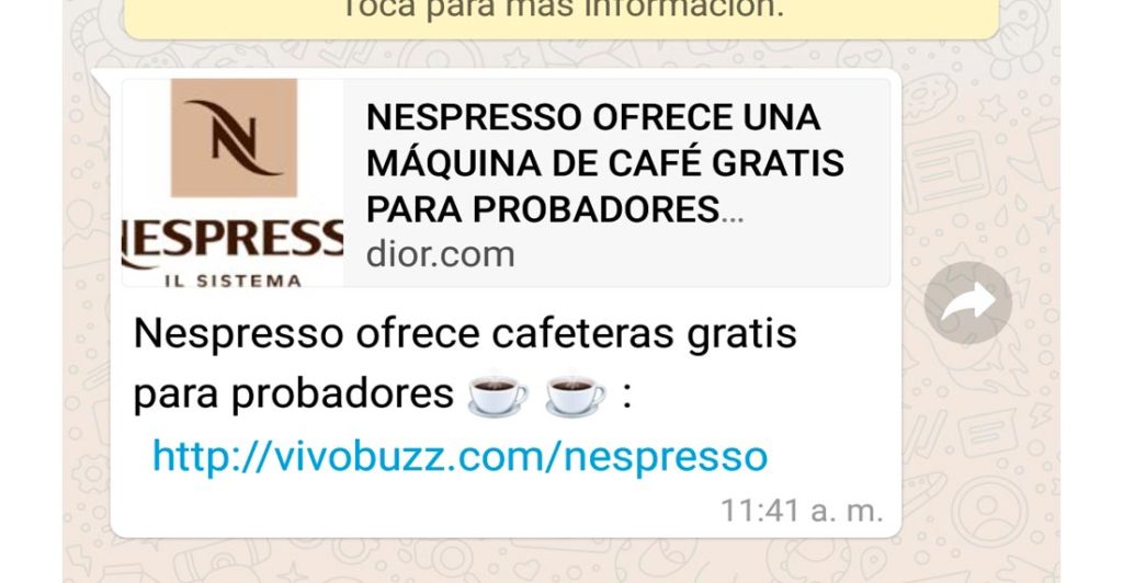 Oferta de Nesspreso, aprovechada para esparcir malware por WhatsApp